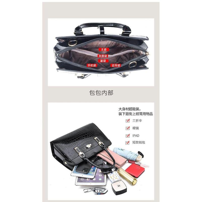 Product Introduction of Fashionable Bright Leather Handbag 2024 Women's New Large Capacity Crocodile Pattern Single Shoulder Crossbody Bag 12