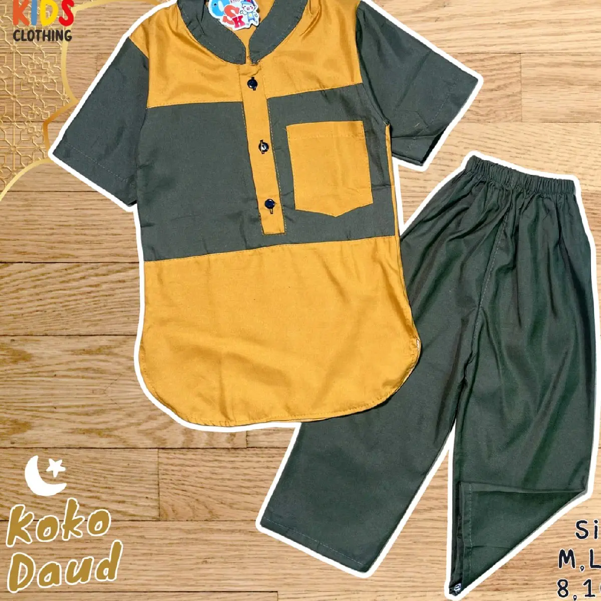 Baju Muslim  Pendek koko Daud anak laki laki (1-4Tahun) Panjang Nyaman Setelan