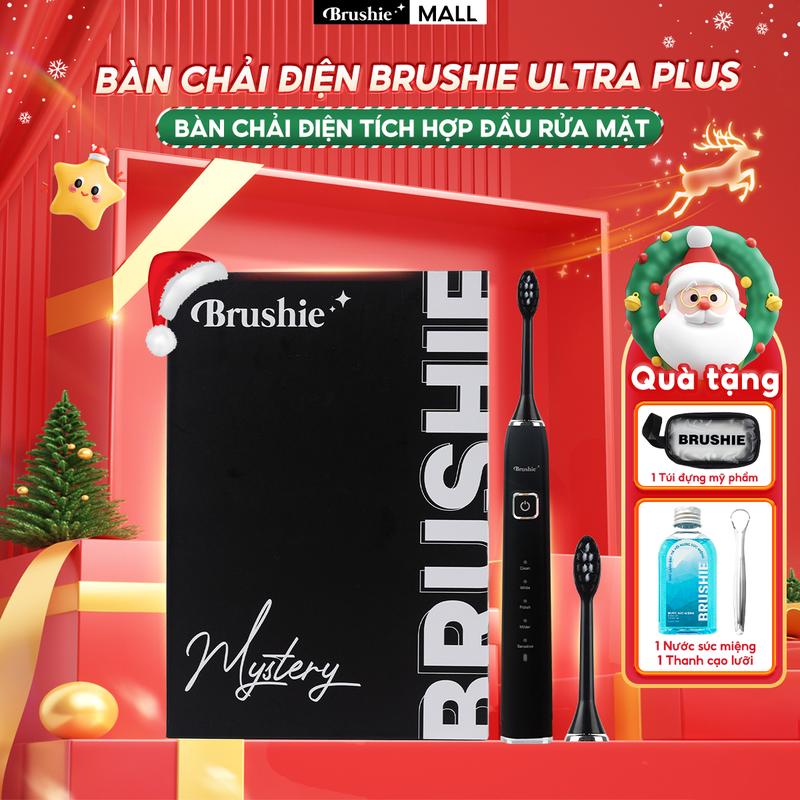   TẶNG MÁY UỐN TÓC  Bàn chải điện Brushie Ultra Plus tích hợp đầu rửa mặt hỗ trợ làm sạch hiệu quả - TẶNG 1 NƯỚC SÚC MIỆNG + 1 TÚI ĐỰNG MỸ PHẨM + 1 THANH CẠO LƯỠI 