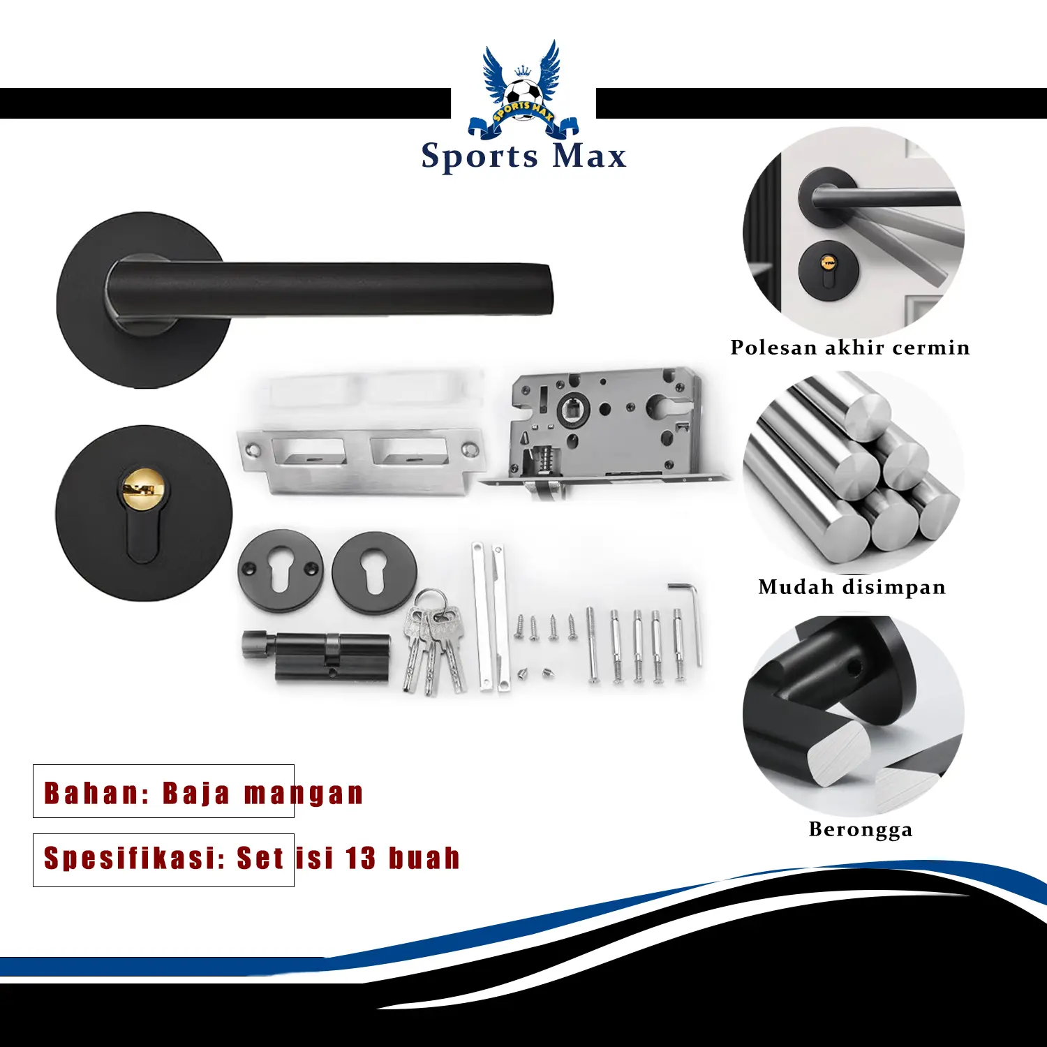 [ BISA COD ] Kunci Pintu Full Handle Set Hitam Premium Door lock Aluminium Kunci Gagang Pintu Senyap Bedroom Living Room gagang pintu kunci smart handle pintu gagang pintu  door lock Paket Komplet Jendela Engsel Grendel Panolet Pengunci Penyangga
