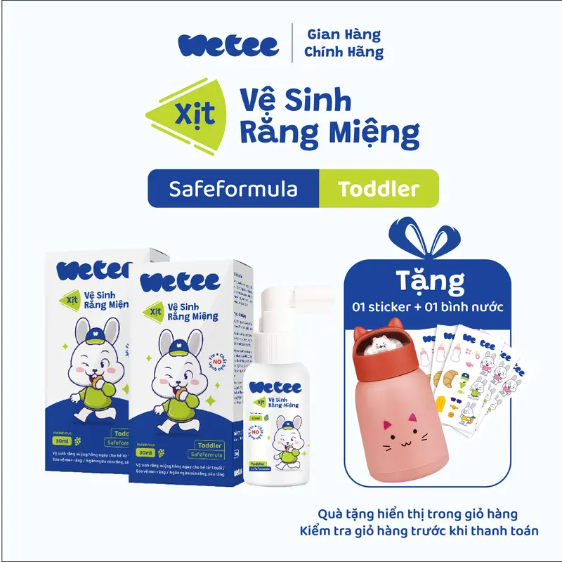 [COMBO 2] Xịt Vệ Sinh Răng Miệng Wetee (Safeformula Toddler) 30ml Cho Bé Từ 1 TUỔI, Hương Nho, Vị Ngọt, Hỗ trợ Bảo Vệ Men  Răng, Hỗ Trợ Ngăn Ngừa Sâu Răng Sún Răng Của Trẻ 0