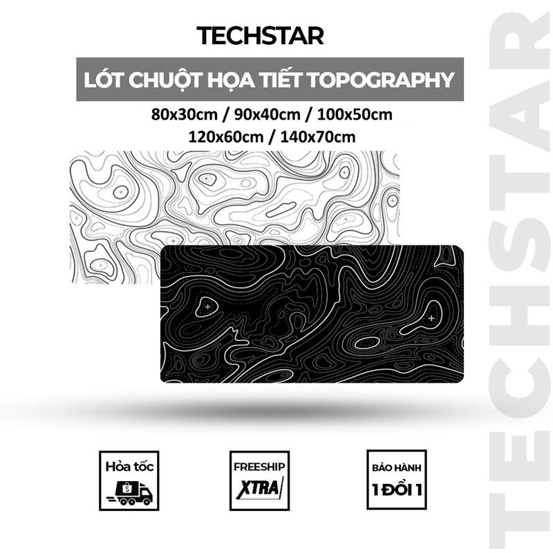  Tấm lót chuột họa tiết Topographic cỡ lớn đa dạng kích thước độ dày 3mm bo viền chống trơn trượt 