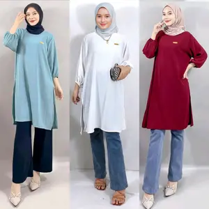 Atasan Simple Mode Tangan 3/4 SIZE M L XL XXL 3X JUMBO Maksimal LD 130 - Blouse Kasual - Tunik Crinkle Wanita Terbaru Kekinian
