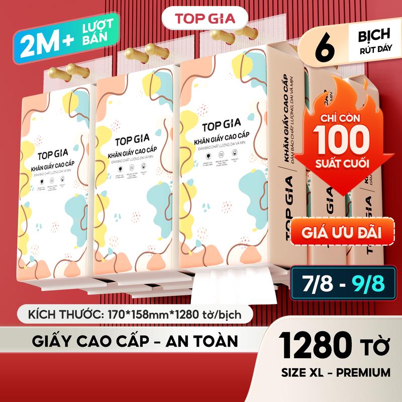 (GIẤY TO-Premium-SIZE XL) COMBO 6 bịch khăn giấy CỠ ĐẠI đa sắc treo tường (mua 1 tặng 3 móc treo tường) Giấy Ăn rút an toàn lành tính, giấy rút đa năng treo tường ĐẠT QUY CHUẨN CỦA BỘ CÔNG THƯƠNG - ĐA KHO (DS)