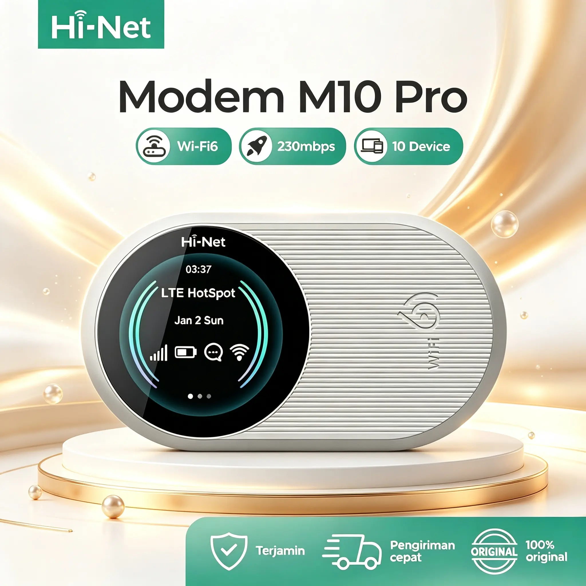 Hi-Net Modem WiFi 6 Portable M10 Pro 4G LTE 230Mbps | Mifi Hotspot Bisa 10 Perangkat Sinyal Kuat Tembus Dinding USB Type-C Anti Buffer