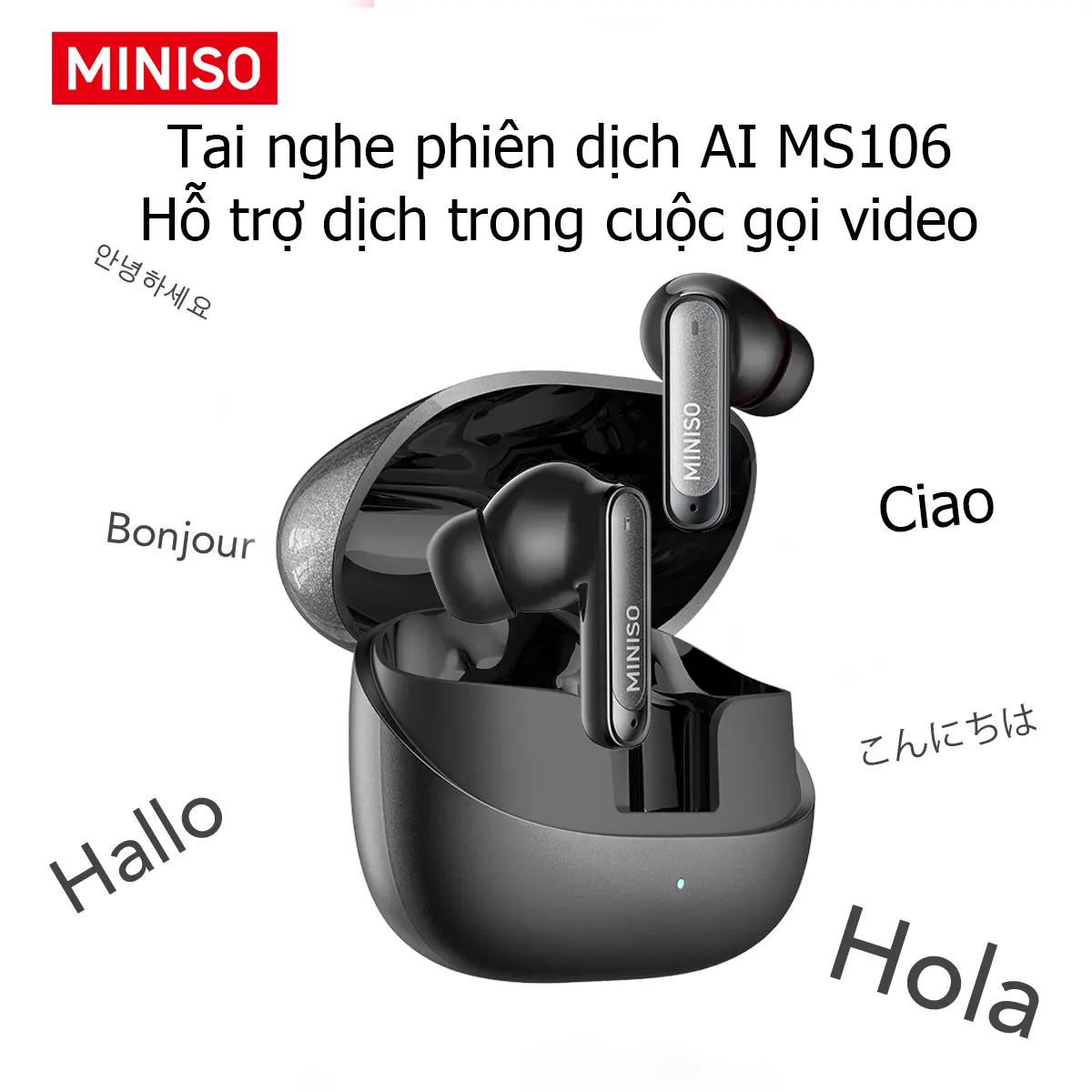 Tai Nghe Nhét Tai Nghe Không Dây, MINISO MS106, Hỗ Trợ Bản Dịch 134 Ngôn Ngữ, Bản Dịch Ảnh, Trò Chuyện Được Cung Cấp Bằng AI Chức Năng Giảm Tiếng Ồn, Điều Khiển Cảm Ứng Thông Minh Chất Lượng Cuộc Gọi HD, Được Đánh Giá Chống Thấm Nước IPX5