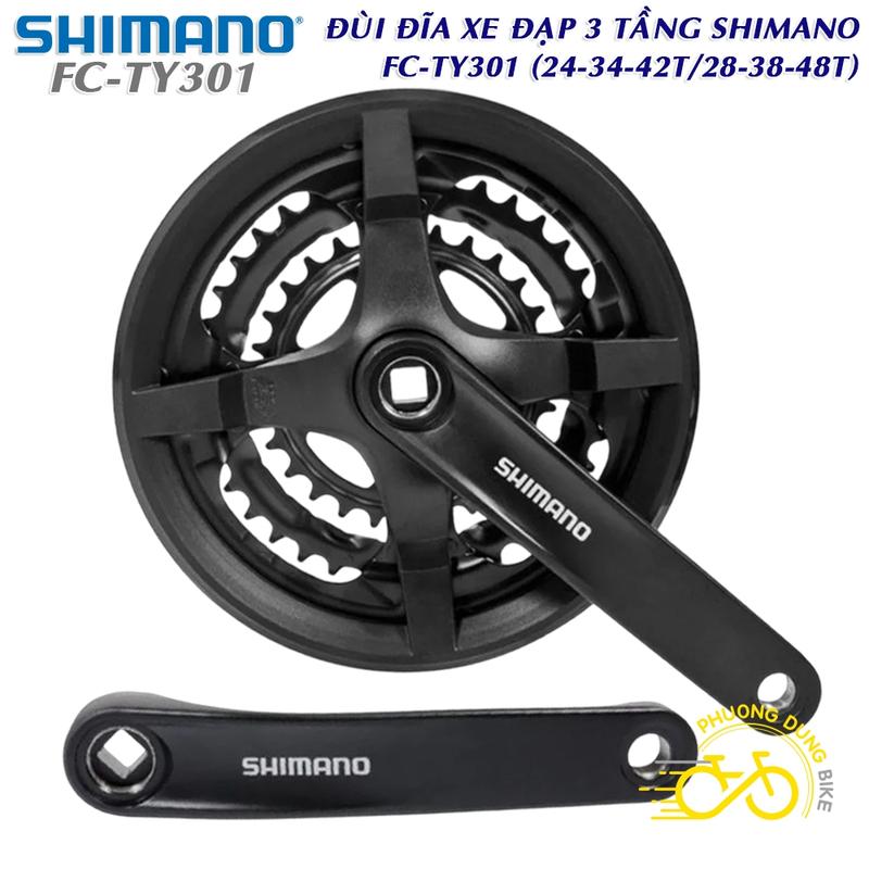 Đùi đĩa (Giò dĩa) xe đạp 3 Tầng SHIMANO FC TY301 24-34-42T / 28-38-48T - Chính Hãng