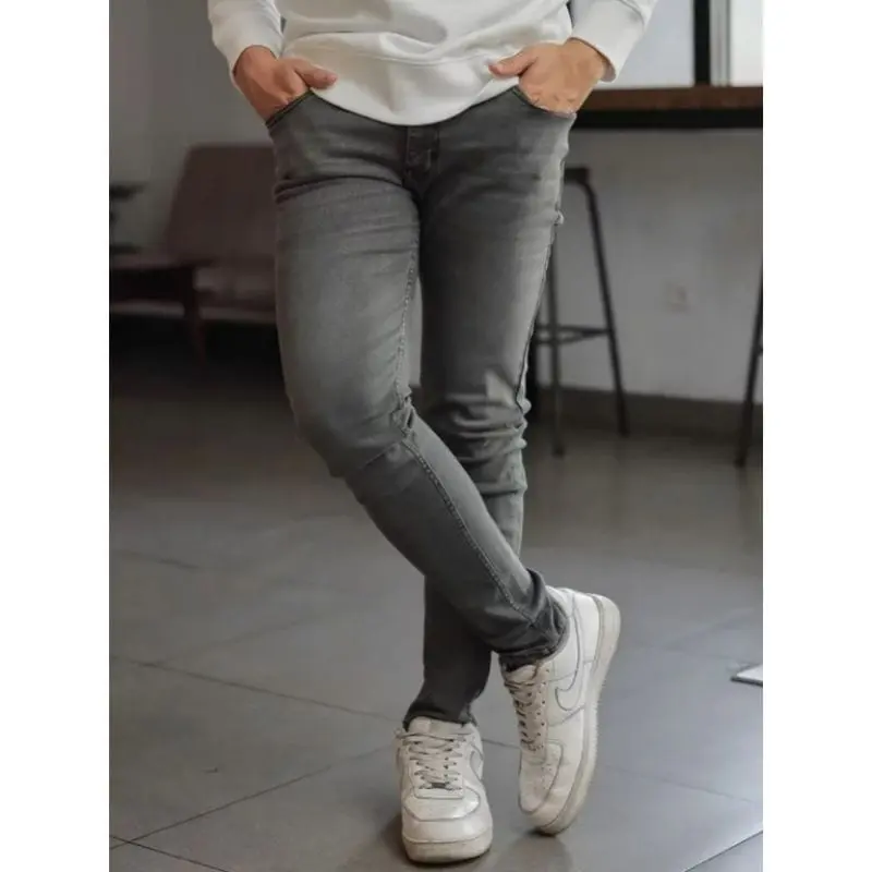 Celana Jeans Panjang Pria Streach Melar Dark Grey Pensil Skinny Distro Premium Korean Style Size 27-38 2