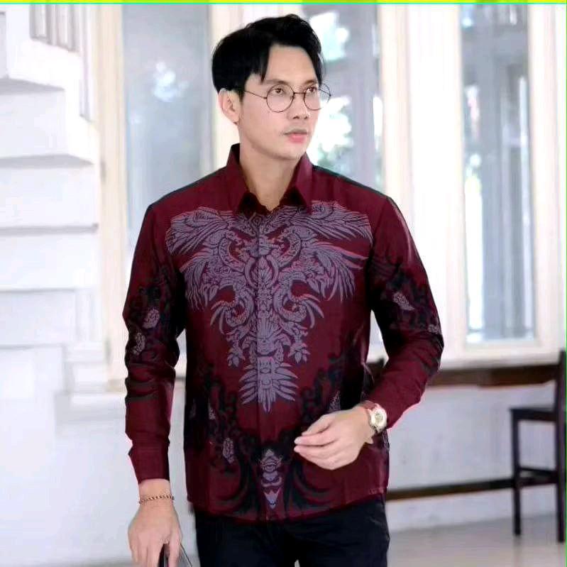 Kemeja Batik  Pria Panjang Baju Kantor batik  Dewasa size M L XL XXL 8