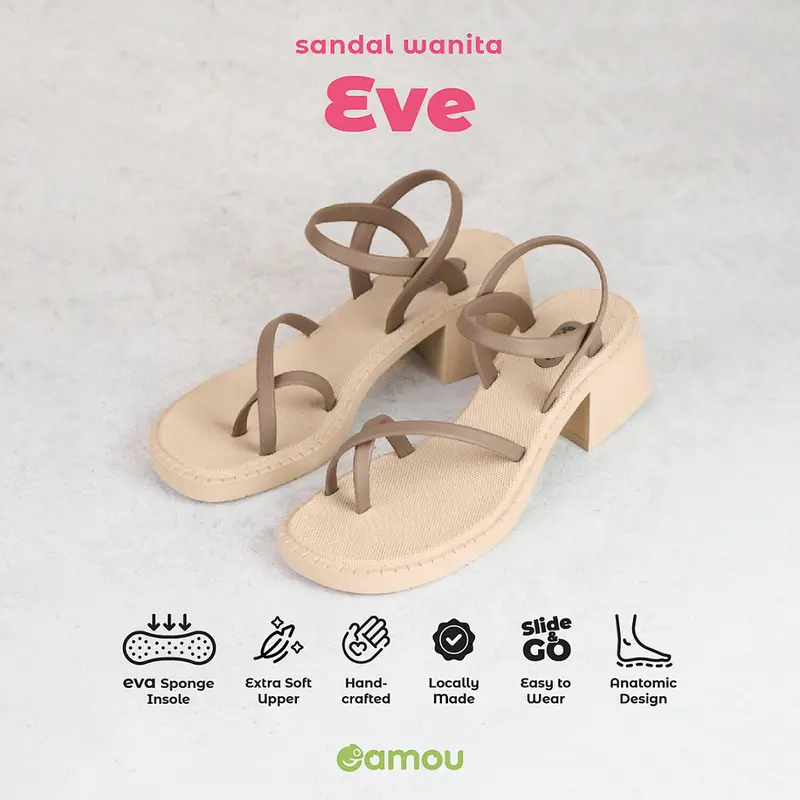 Sandal Heels Wanita Kekinian Full Karet AntiSlip Murah - CAMOU EVE 0