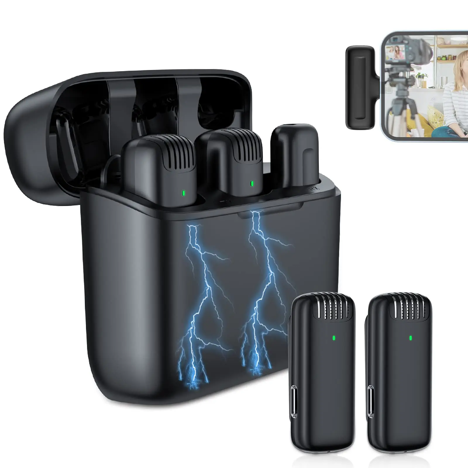 Wireless recording microphone lavalier for live broadcast and video recording YouTube tiktok video production with charging case