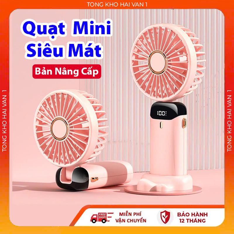 Quạt Cầm Tay Tích Điện Dung Lượng Pin Khủng, 5 cấp độ gió,  Thiết Kế Đơn Giản Tiện Dụng màn hình Led Thông Minh