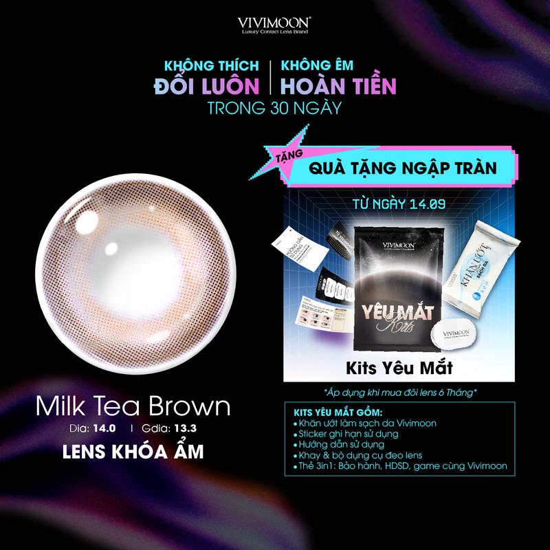 [ Tặng Khay Đựng ] Kính áp tròng cận VIVIMOON Milk Tea Brown màu nâu trà sữa có viền, Lens khóa ẩm BST AQUA GLOW chất liệu MPC cao cấp HSD 3 - 6 tháng ( Giá 1 đôi )