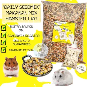 Makanan Hamster mix Kemasan BESAR / LARGE, Ekstra Fish Oil | ANTI KUTU Free Popcorn by HGS