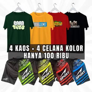 PAKET HEMAT 100 RIBU DAPAT 4 KAOS + 4 CELANA KOLOR COWOK CEWEK DEWASA