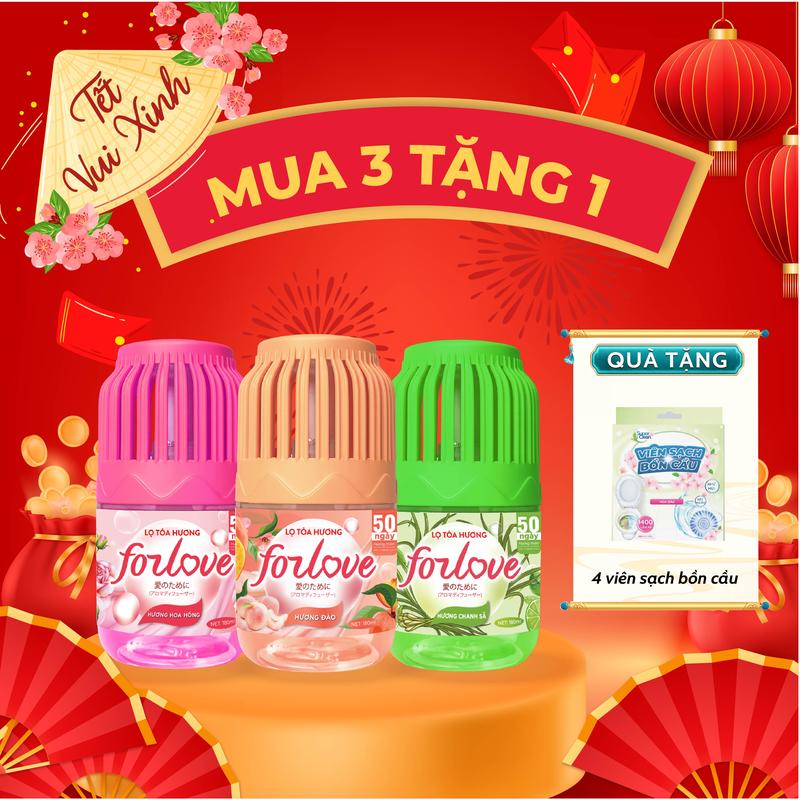 MUA 3 TẶNG 1 Combo 03 Lọ toả hương ForLove Công Thức Mới Toả hương 360 độ Tặng kèm thêm 4 viên sạch bồn cầu Dầu Thơm Phòng Dầu Thơm tinh dầu Nước Hoa quà tết tết