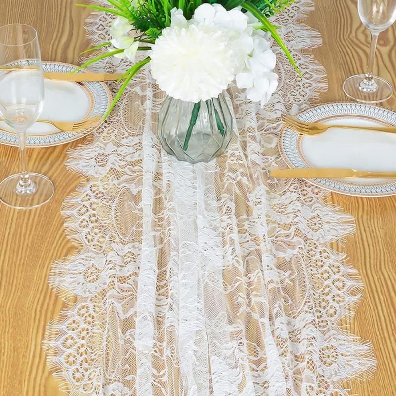 Product Introduction of 10FT Embroidered Floral Lace Table Runner Vintage White/ Black Wedding Dining Table Decorations Table Cover For Wedding Party 22