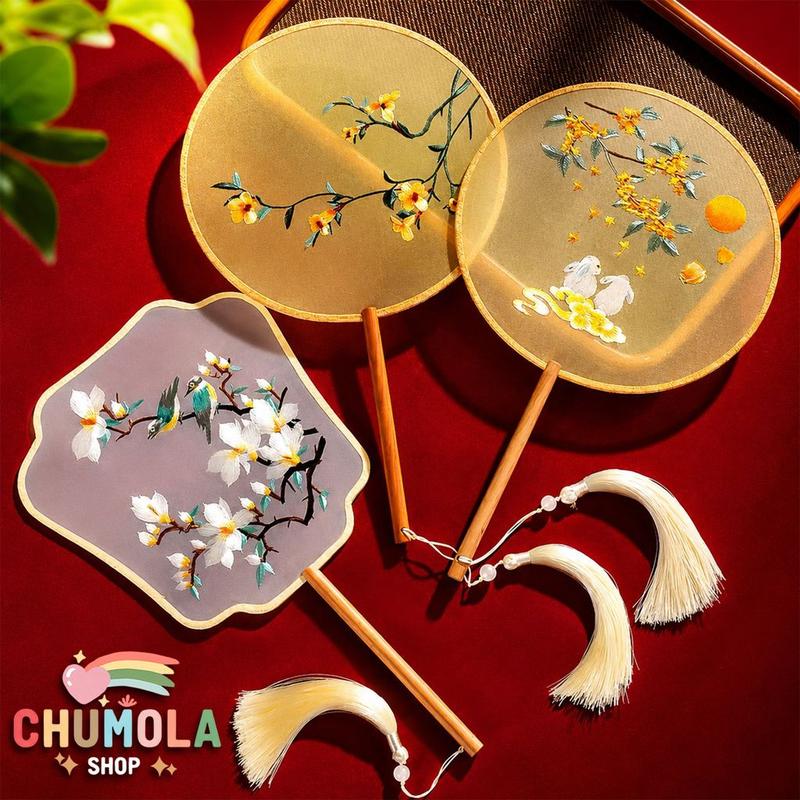 Quạt Cổ Trang Tròn Vải Lụa Thêu Tay Tinh Tế Hán Phục Thiếu Nữ Cung Đình Xinh…