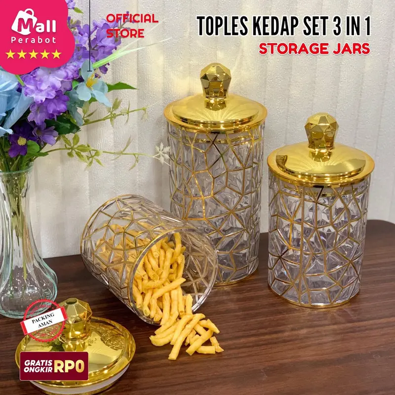 Mall Perabot | Toples Akrilik Kedap Udara | Toples Gagang Set 3 in 1 | Stoples Jars Penyimpanan Makanan / Snack / Kue 8