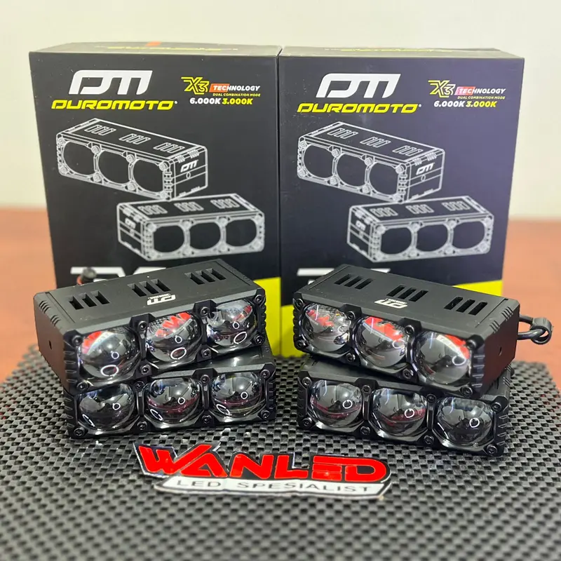 DUROMOTO X3 Sepasang 2 Lampu X 3 Lampu Mini Laser Projie LED 3 Mata Foglamp Motor Touring ADV 75 WATT 3