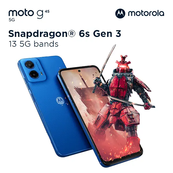 Motorola G45 5G 8+8/256GB - Up to 16GB Extended RAM - Snapdragon 6s Gen 3 - 6.5 inch Screen Size - Gorilla Glass 3 - 120Hz - 50MP Main Camera - 5000mAh - NFC - Dolby Atmos Stereo Speaker 2