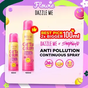DAZZLE ME Get a Grip! SmileyWorld Edition Aerosol Setting Spray Prime+Set Anti-Pollution Ultra-Fine Continuous Mist 3in1 Primer Set Protect Tahan Lama Wajah Kering Niacinamide
