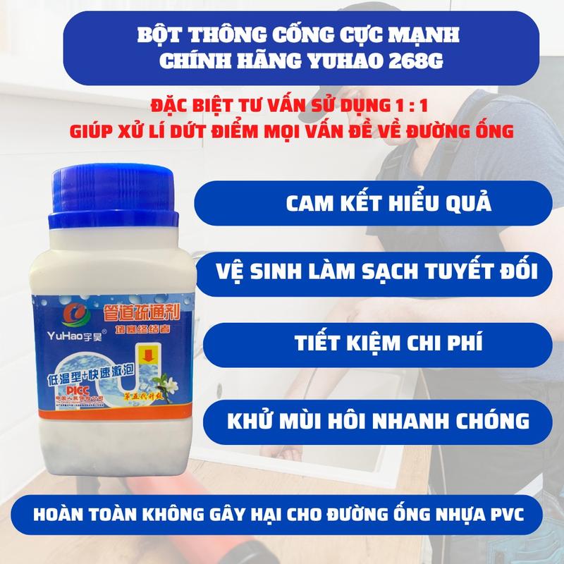 Bột Thông Cống YUHAO ,Thông Bồn Cầu ,Bồn Rửa Chén Cực Mạnh Làm Sạch và Thông Tắc Nghẽn Nhanh Chóng và khử mùi hôi hiệu quả