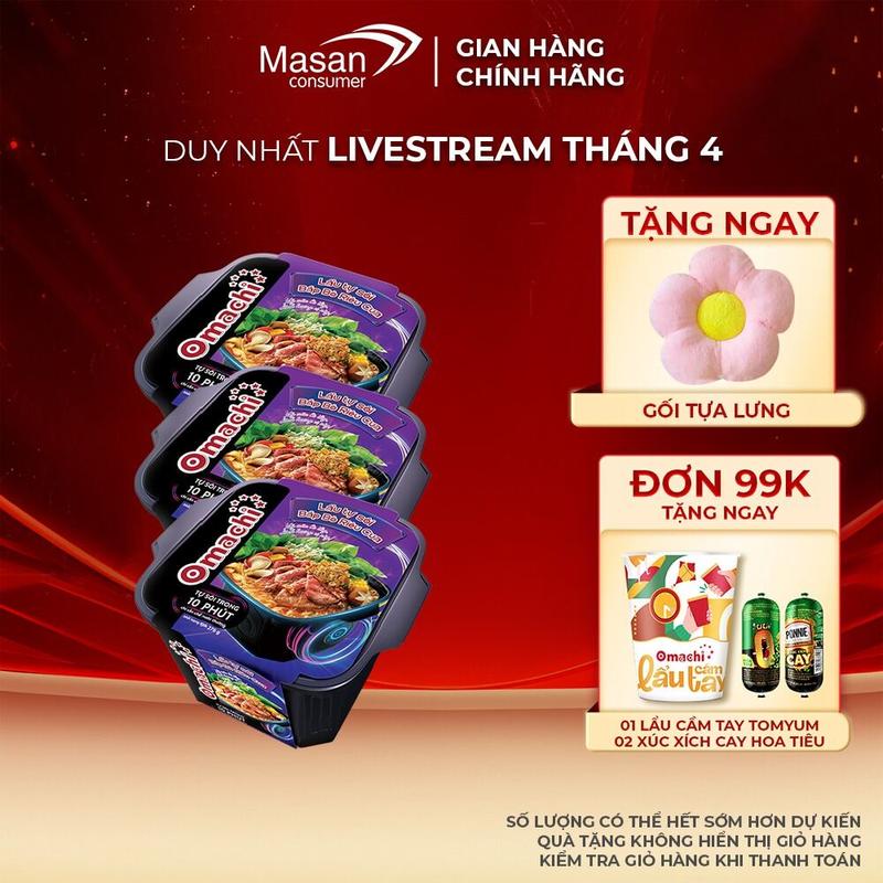 COMBO 3 Omachi Lẩu Tự Sôi Bắp Bò Riêu Cua 276g (Mẫu Bao Bì Giao Ngẫu Nhiên)