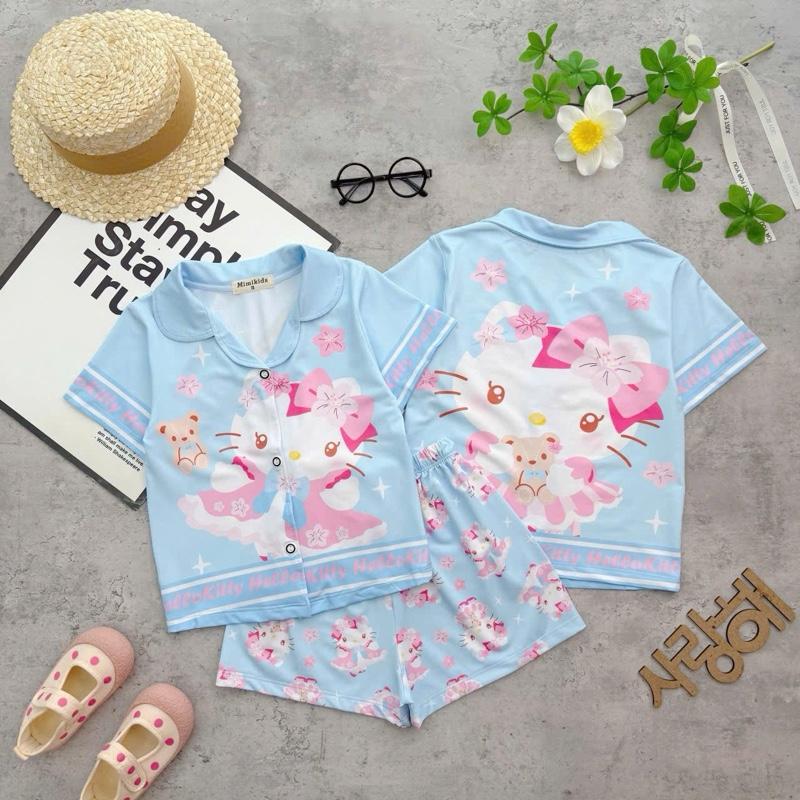 10kg tới 45kg Bộ đồ tay cộc quần đùi bé gái chất thun lạnh hoạ tiết 3D xinh xắn dễ thương bé mặc đẹp xinh thoải mái mát mẻ hàng ko xù lông và ra màu áo ngủ áo ngủ capybara đồ ngủ labubu đồ tết quần áo