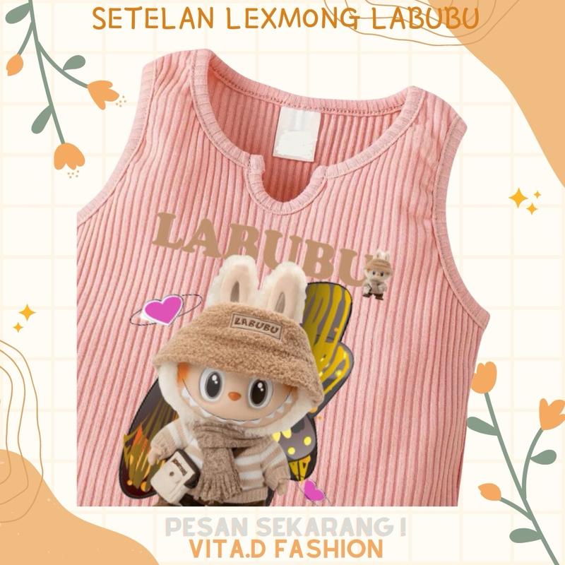 ￼SETELAN ANAK BAJU PEREMPUAN TENK TOP LABUBU USIA 1-6 TAHUN FASHION kaos labuh 6
