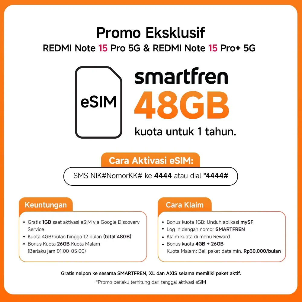 Xiaomi Redmi Note 15 Pro 5G (8/256GB) (12/512GB) |  Baterai besar 6580mAh | Corning Gorilla Glass Victus 2 | IP69K Ketahanan debu dan air | Kamera baru 200MP dengan kejernihan ultra | Layar AMOLED CrystalRes 6,83" 1.5K | NFC [Xiaomi Official Store]