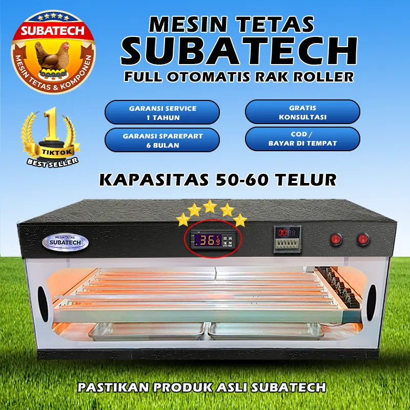 SUBATECH Mesin Tetas Telur Full Otomatis Kap. 50 Rak Roller Penetas Ayam Bebek Burung 0