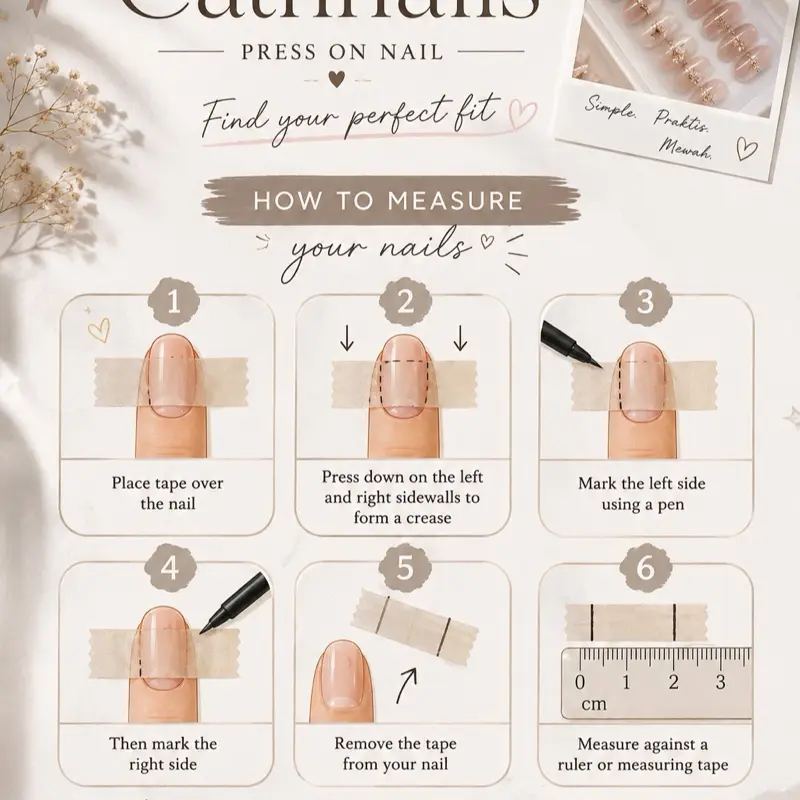 Catnails Press On Nail - Panduan Mudah Ukur Kuku Anda untuk Pasangan Sempurna - Mudah Digunakan dan Praktis
