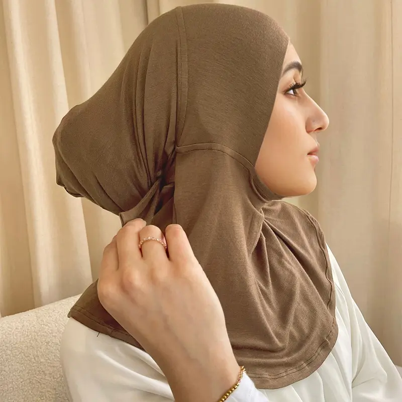 LOVOSME Stretch Modal Jersey Cotton Inner Hijab Undercap Solid Color Big Size Bandage Muslim Instant Hijab Bottom Cap