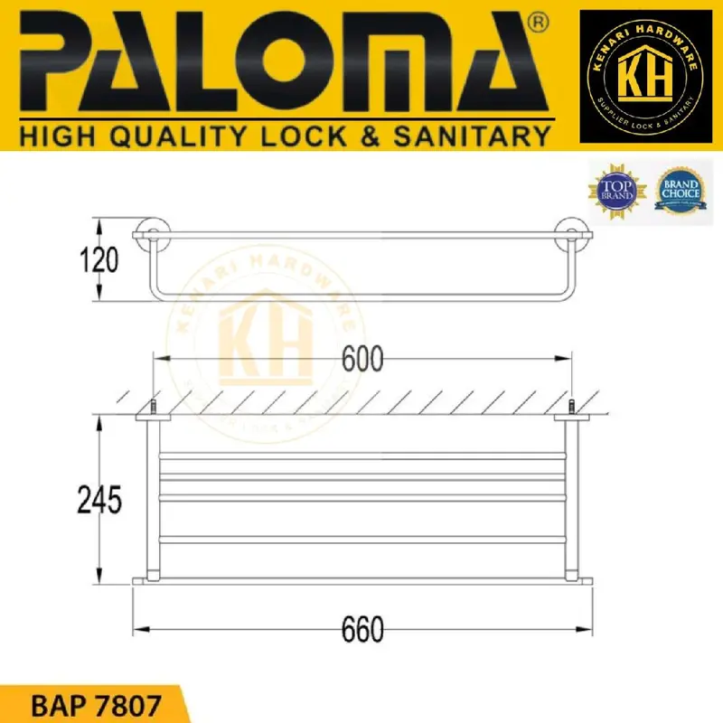 PALOMA BAP 7807 HANGER GANTUNGAN HANDUK BAJU KAMAR MANDI 600MM SATIN GOLD 2