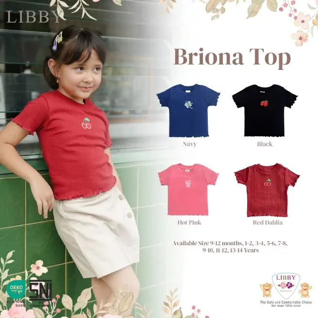 Baby Bon - LIBBY Atasan Anak Perempuan Ruffle Kaos Polos Briona Top Usia 9 Bulan - 14 Tahun (1PCS)