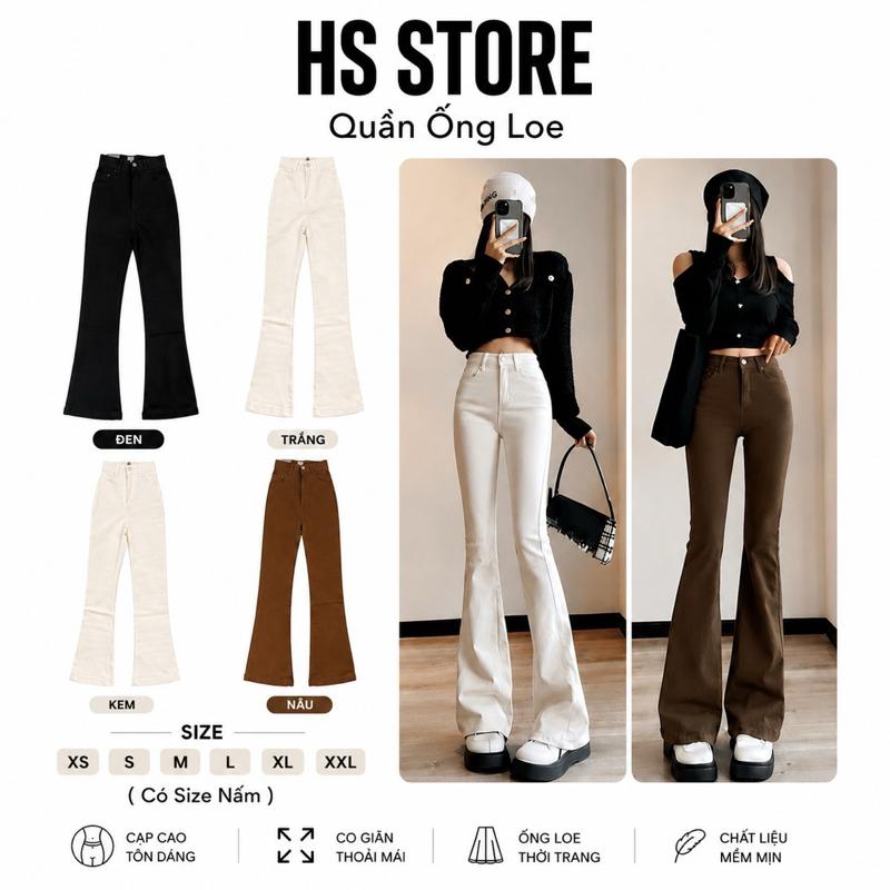 HS STORE Quần Jean KaKi Ống Loe Dáng Dài Cao Cấp Co Dãn 4 Chiều Dài 98cm-102cm Có Size Nấm 90cm-96cm KaKI Thun Co Dãn Hack Dáng.
