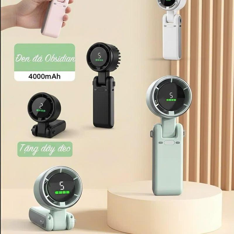 [ DEAL 1K KIMTRON ] Quạt cầm tay Mini Turbo tốc độ cao 5 cấp độ gió gập 180 độ pin 3600mAh thời gian sử dụng 4-10 giờ kèm dây đeo cổ
