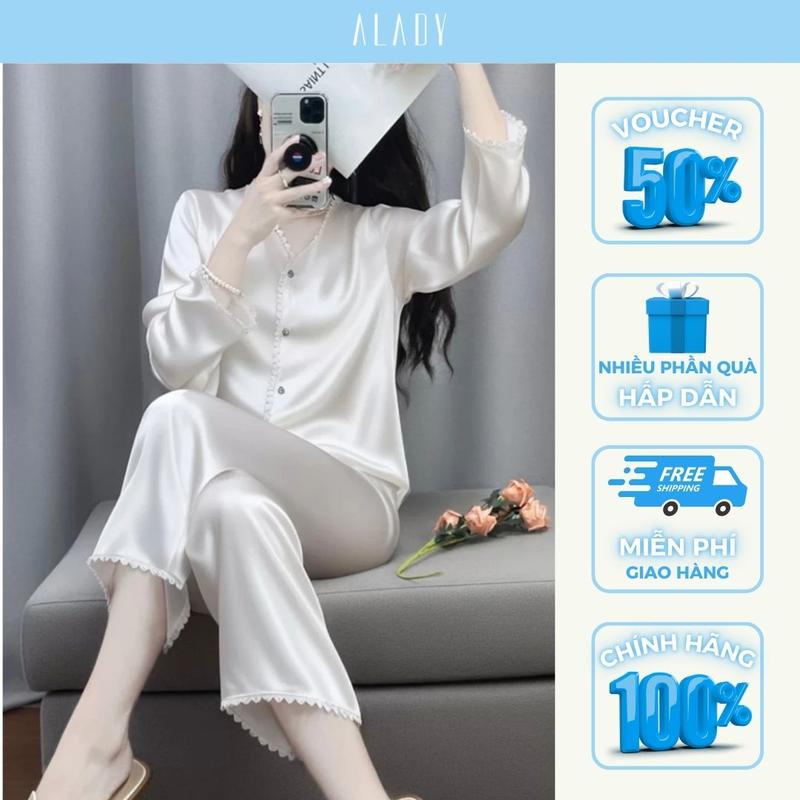 ALADY TD028 - Đồ bộ nữ Pijama Phong cách tiểu thư phối ren  với chất liệu lụa Latin  Quần Ngủ Áo Ngủ