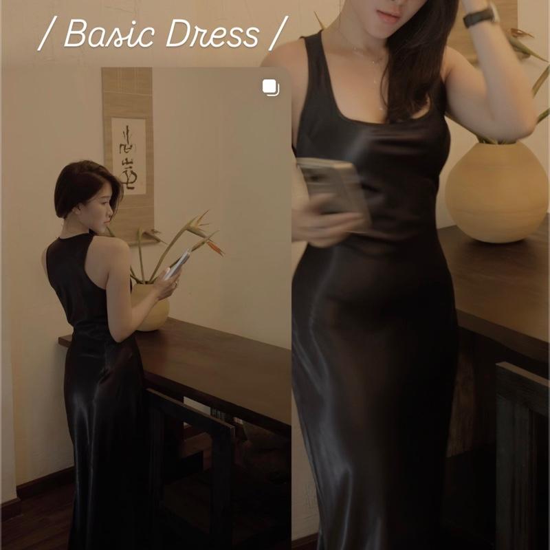 | Basic Dress | Đầm Lụa Cổ U Ba Lỗ Không Mút Có Dây Kéo