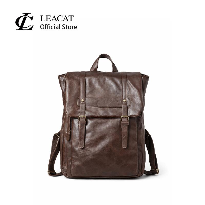 Leacat Balo Du Lịch Đa Năng Cao Cấp Phong Cách Cổ Điển Dung Tích Lớn Chống Nước Cho Sinh Viên Đi Làm Đeo Laptop Nam Nữ Màu Nâu Đậm 35x9x29cm