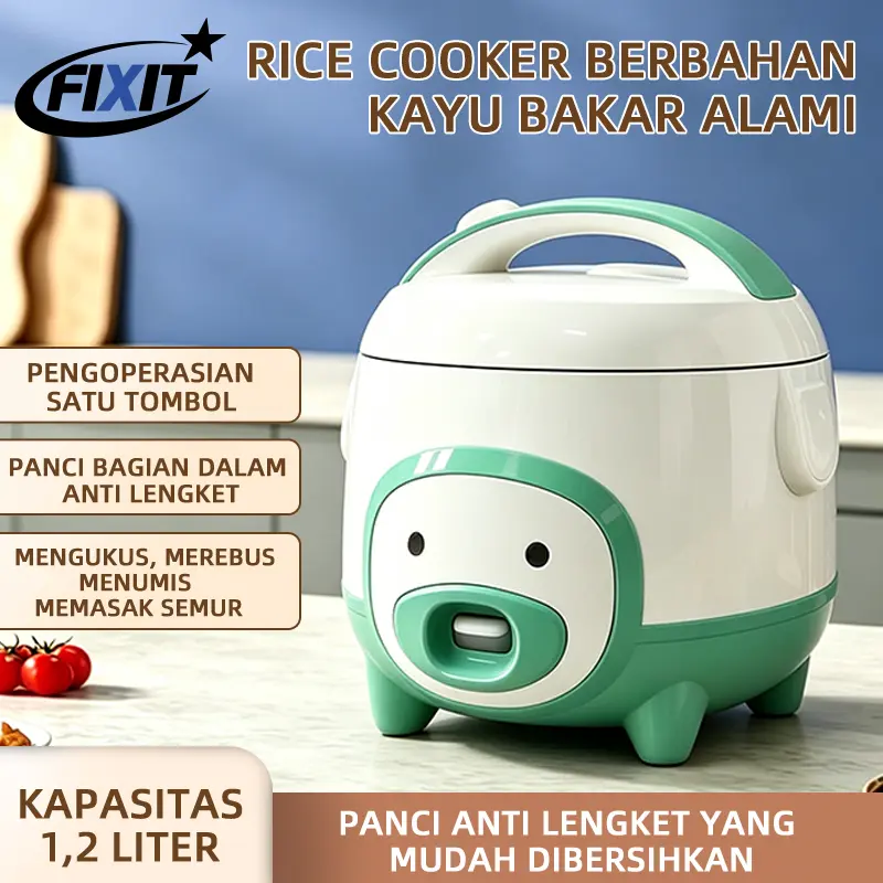 FIXIT Rice Cooker Mini 1.2Liter Anti Lengket Portable Serbaguna Magic Com Kecil Low Watt