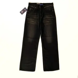 JINSYOU - Celana Jeans Wide Leg Wisker Lebar Gombrang Retro Black wisker Loose fit jumbo big keren Bahan Denim Nyaman Oversize panjang santai Dark Casual