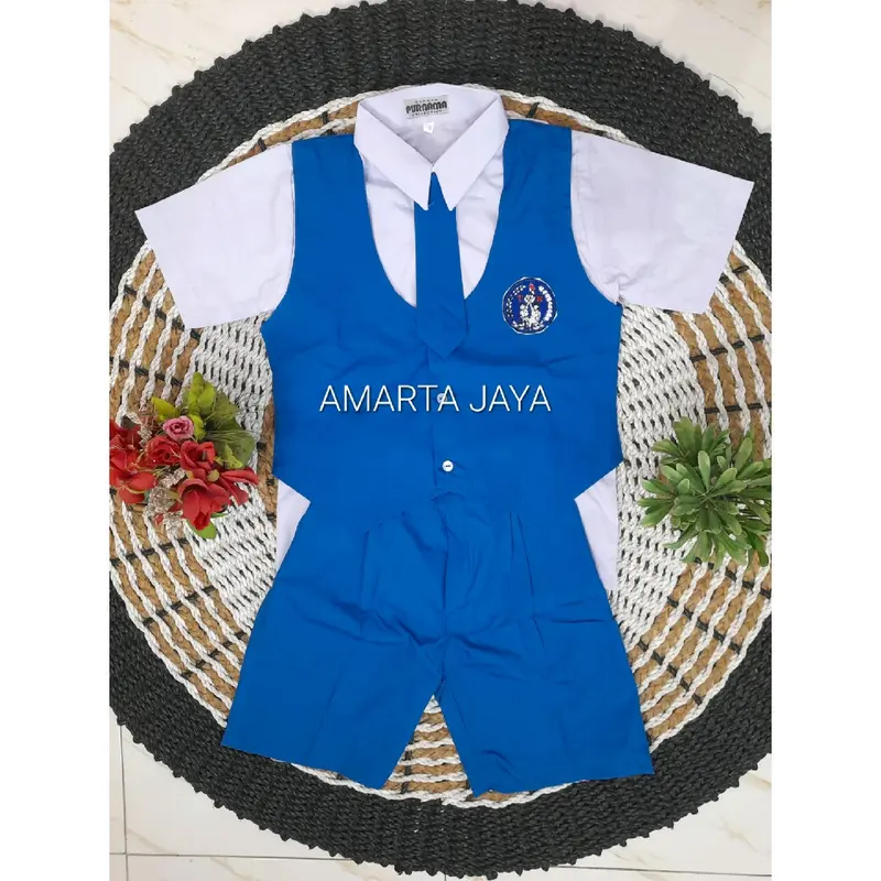 SETELAN SERAGAM PAUD DAN TK PGRI COWOK PENDEK WARNA BIRU PUTIH BAJU BAHAN KATUN DELTA DAN CELANA ROMPI BAHAN GRAND MASTER MURAH BERKUALITAS 0