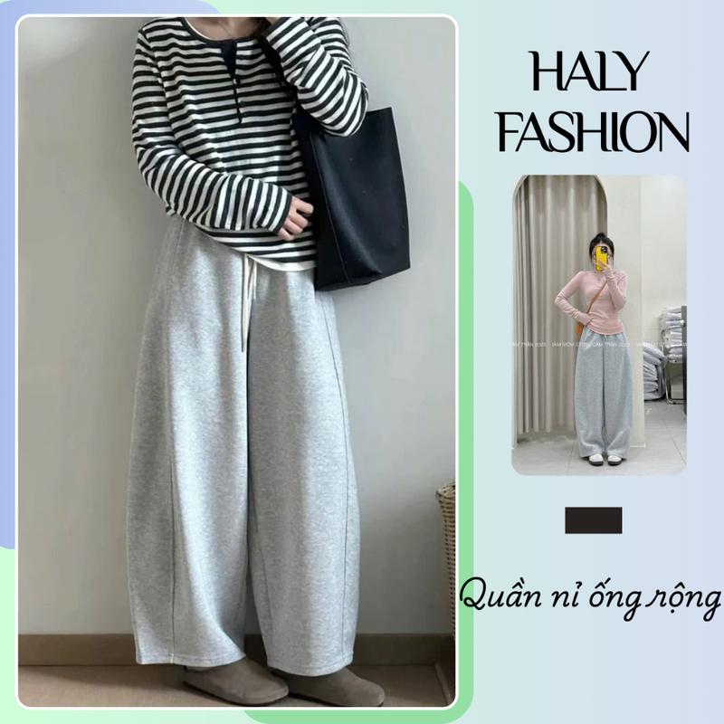[Mẫu mới đang thịnh hành] Quần Ống Rộng Nỉ  Dày Dặn Dáng Suông Phong Cách Hàn Quốc, Quần Thể Thao Jogger Nữ Cạp Chun Thắt Dây Mùa Đông