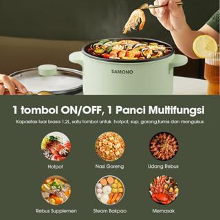 (PAYDAY) SAMONO 1.2L Panci Listrik Serbaguna Fry Pan Anti Lengket 600 Watt Material Food Grade Free Kukusan (SW-DG04)