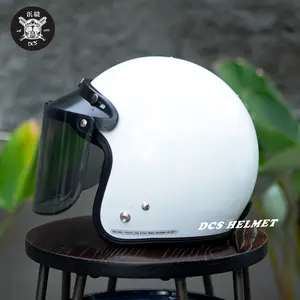 Bogo Helm dewasa retro full leher polos kaca datar flat injak SNI SKS