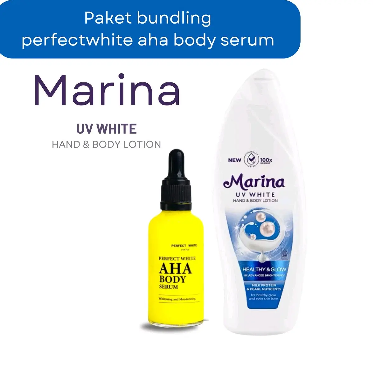[BUNDLING] Perfect White Aha Bodyserum & Marina Body Lotion Uv White Healthy and glow Mencerahkan