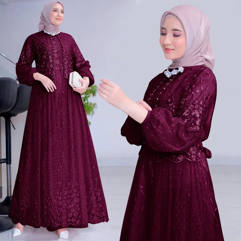 MAXI RAFIKA BUSUI ( M L XL XXL 3XL ) GAMIS SLETTING DEPAN | GAMIS KEKINIAN | GAMIS PESTA MEWAH Dress Muslim Wanita Dewasa Mutiara Lebaran Syari Kondangan Gaun Panjang Brokat Tile 1