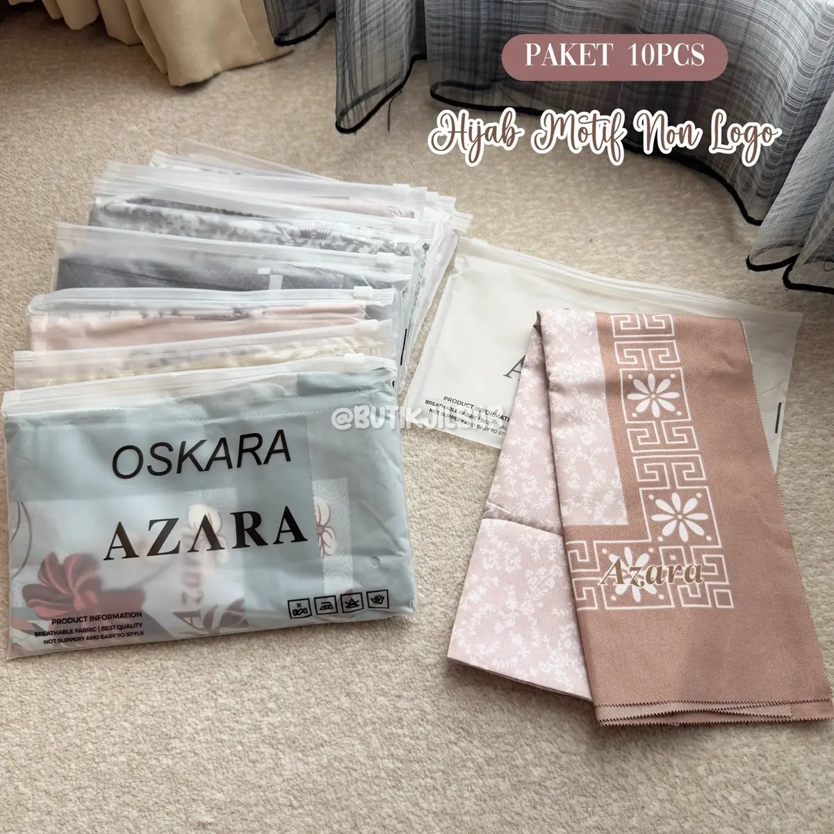 [GROSIR] Hijab Isi 10pcs Voal Motif Lasercut Muslim Square Segi Empat Non Logo FREE POUCH